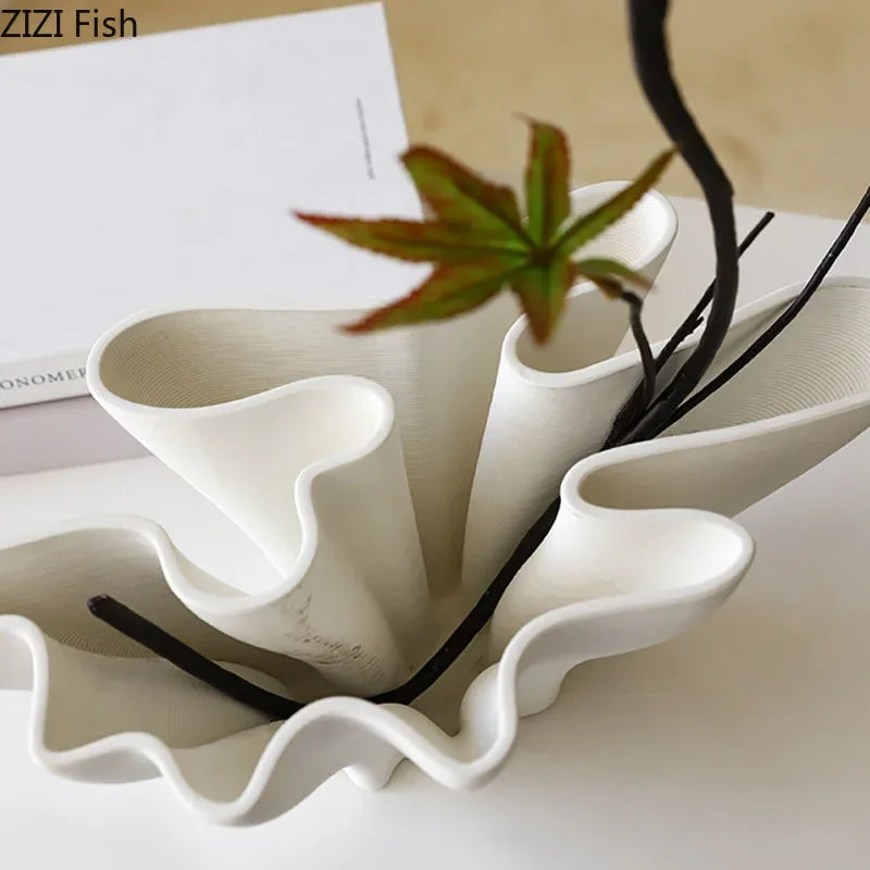 Floral Shaped Ceramic Vase Hydroponics Flower Pots Desk Decoration Flower Arrangement Modern Crafts Vases Room Aesthetic Decor