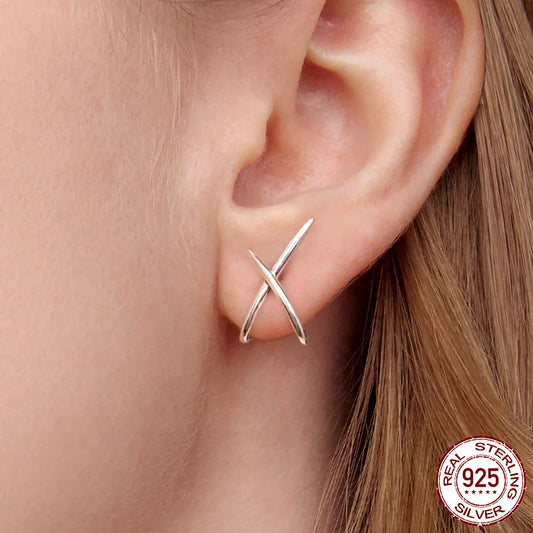 BAMOER 925 Sterling Silver X Earring Studs for Women, Gold Plated Hypoallergenic Earrings Chic Jewelry Gift for Daily Wear