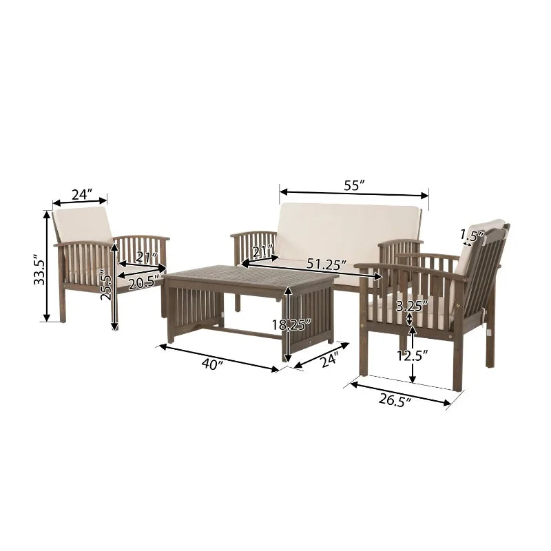 4PC CHAT SET Outdoor Table Garden Furniture Sets Patio Furniture Patio Chairs Patio Furniture Set Solid Wood Outdoor Sofa Chair