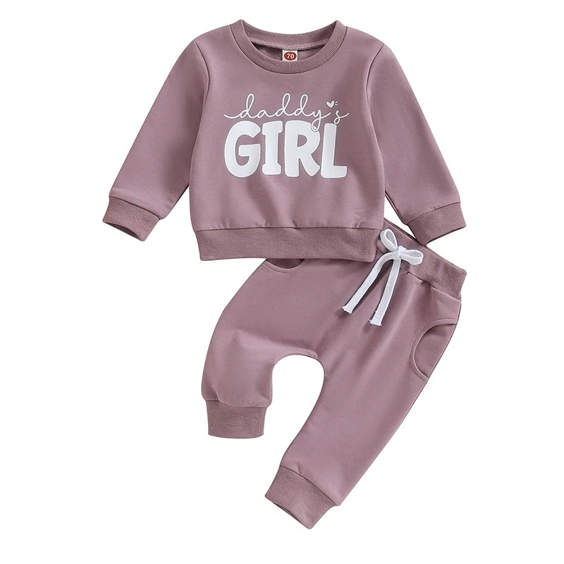 Toddler Baby Girl Clothes Crewneck Pullover Print Sweatshirt Pants Suit Baby Fall Winter Outfit