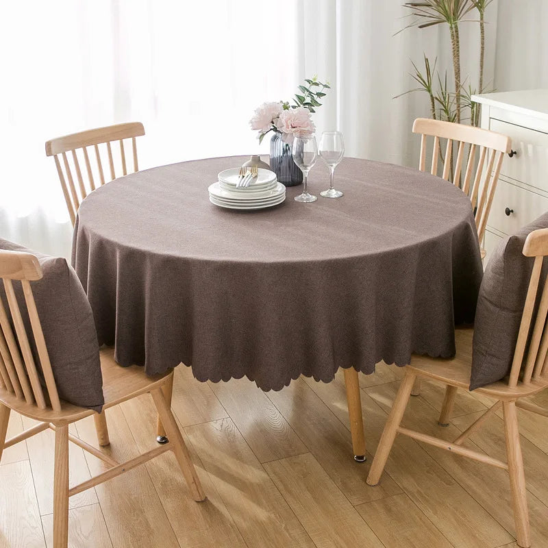 Wedding Round Tablecloth Waterproof And Oil-Proof Solid Color Cotton And Linen Tablecloth Hotel Wedding Dining Table Cloth Decor
