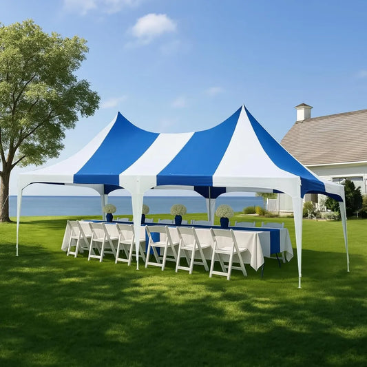 13x26ft Party Tent, White Wedding Tent, Heavy Duty Double Peaked Canopy Tent with Pole-Less Event Space, 60 Person Capacity Out