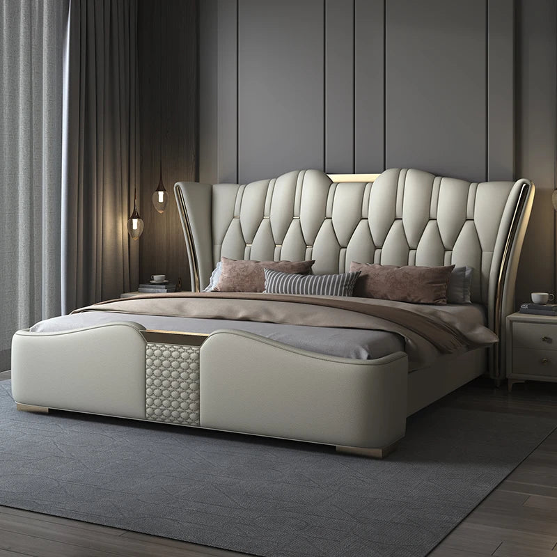 Italian Style Double Bed Modern Minimalist Camping Pliable Luxury Double Bed Headboard Storage Camas Matrimoniales Furniture