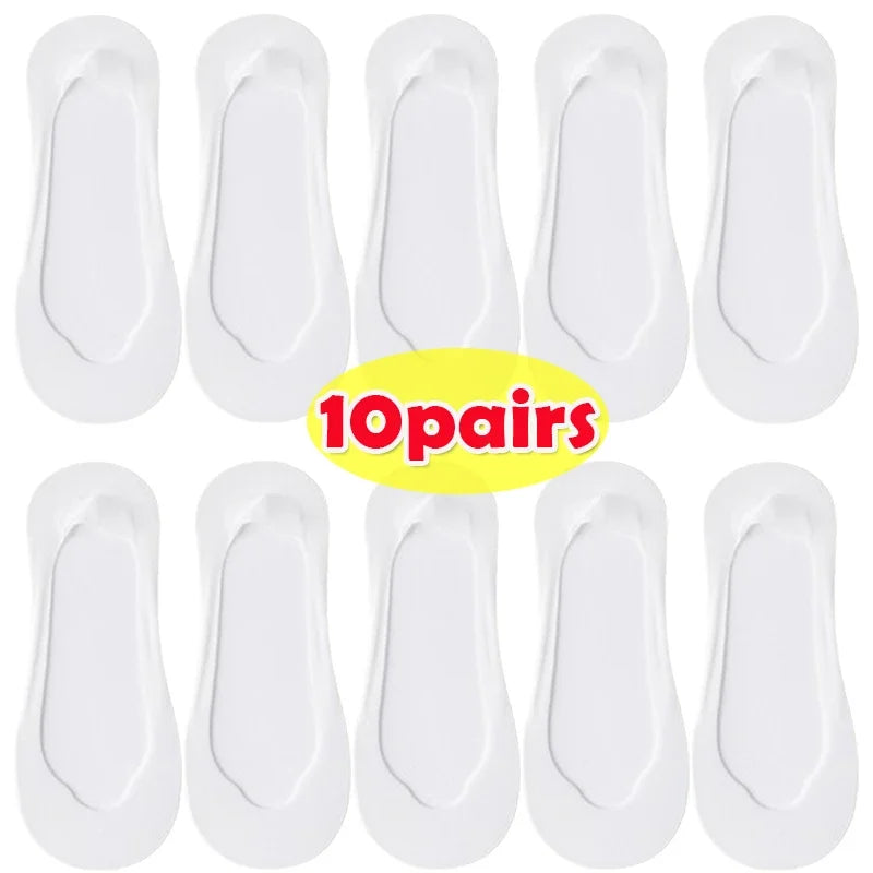 3/5/10Pairs Summer Thin Socks Women's Ankle Short No-Show Set Foot Cotton Female Invisible White Low Cut Non-Slip Boat Sock