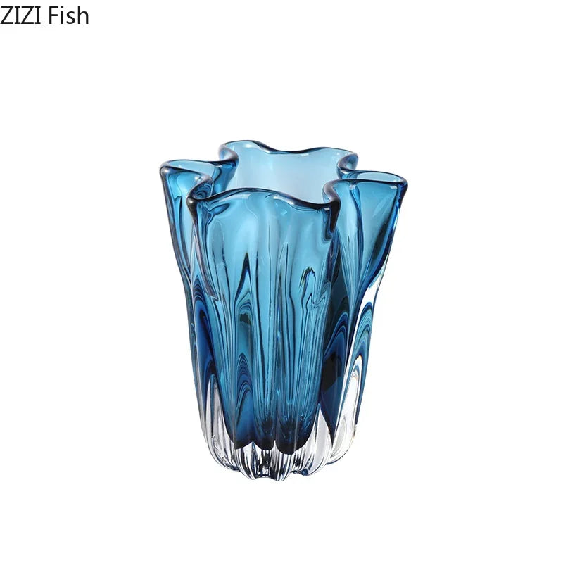 Transparent Blue Hydroponic Glass Vase Flower Pots Desk Decoration Flowers Arrangement Modern Floral Vases Room Aesthetic Decor