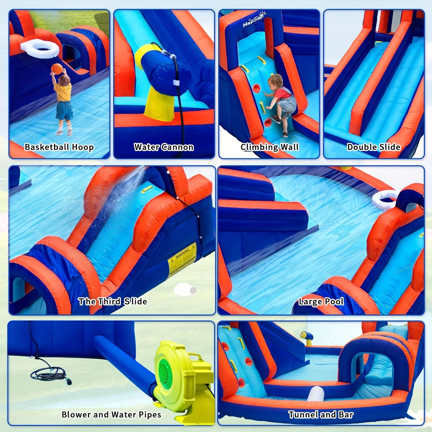 HapCap Inflatable Water Slide,Obstacle Course Bounce House for Outdoor Backyard,with Air Blower,13.8 ft x 13.5 ft