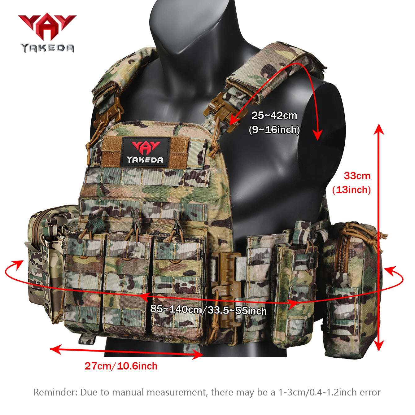 YAKEDA quick-release three-in-one equipment bag hunting vest with six-piece accessory set, detachable and expandable.