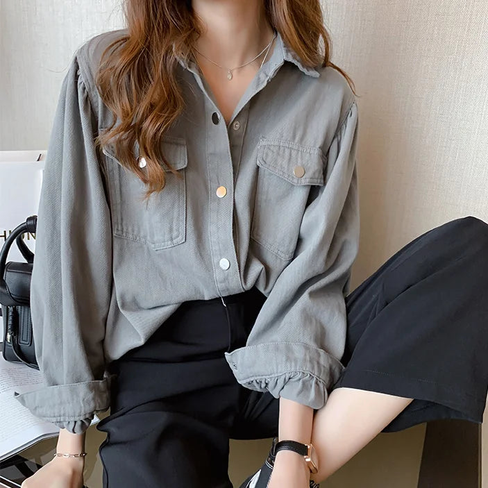 Chic Clothes Women's Blouse Women Collared Clothing Chemise New Tops White Collar Korean Aesthetic Long Sleeve Tunic Shirts Sexy