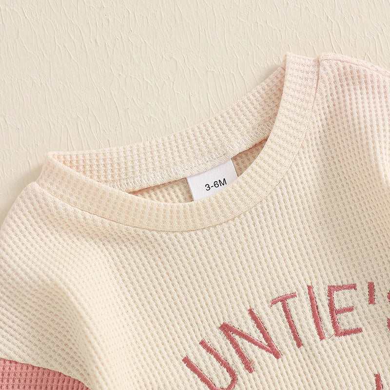 Newborn Baby Girl Clothes Long Sleeve Aunties Bestie Embroidery Romper Waffle Bodysuit Shirt Fall Outfits