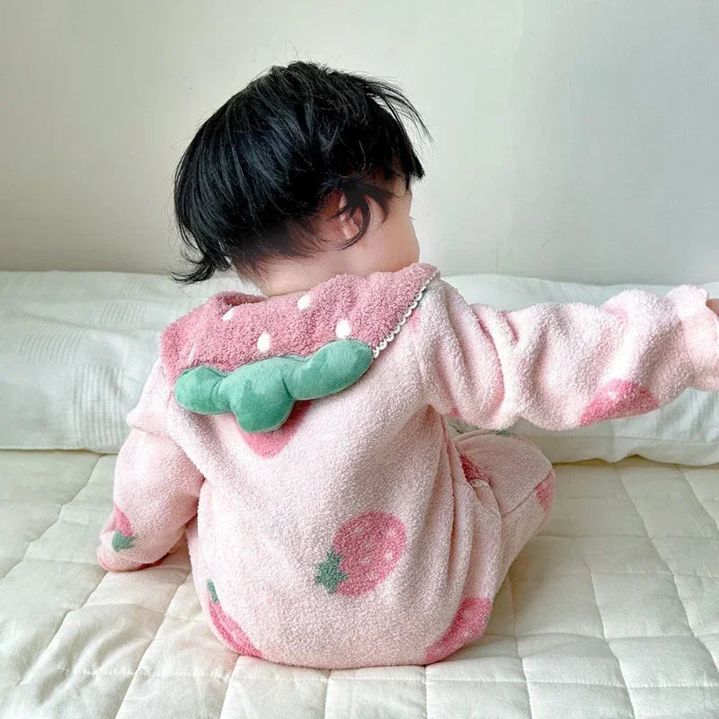 2024 Baby Clothes Girl Autumn Winter Fleece-Lined Jumpsuit for Kids Newborn Matching Children's Snow Woolen Wool Warm Costume