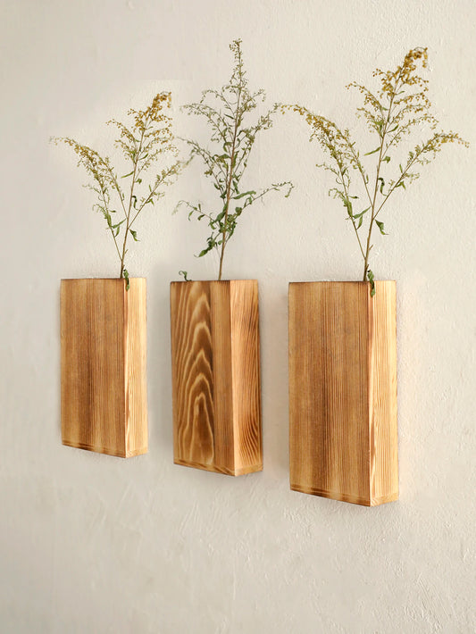 Rustic Wooden Wall Mounted Vases Farmhouse Style Decorative Wall Hanging Flower Holders for Succulents Artificial Plants Vases