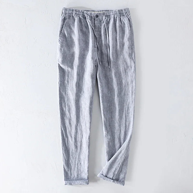 Men Dress Pants Summer New Casual Black Pants Men 100% Pure Linen Loose Fashion  Solid Color Trousers Male Brand Clothing Y2951