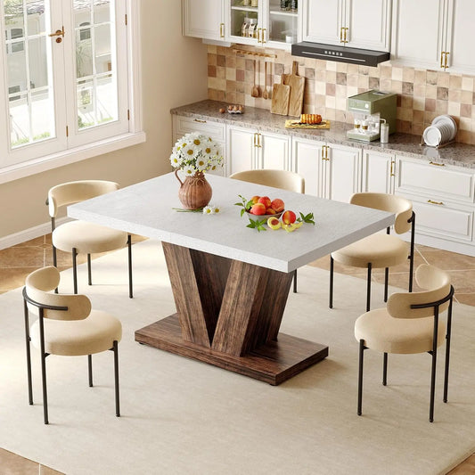 LITTLE TREE 47 Inches Dining Table for 4, Modern Dining Room Tables, White Rectangle Table for Dining Room, Kitchen, Living Room
