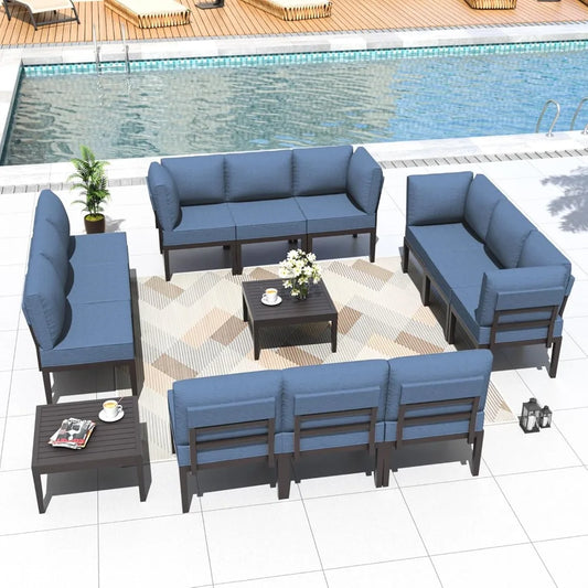 14 Pieces Metal Patio Furniture Set Modern Metal Outdoor Conversation Sets, Patio Sectional Sofa w/5 Inch Cushion and Coffee Ta