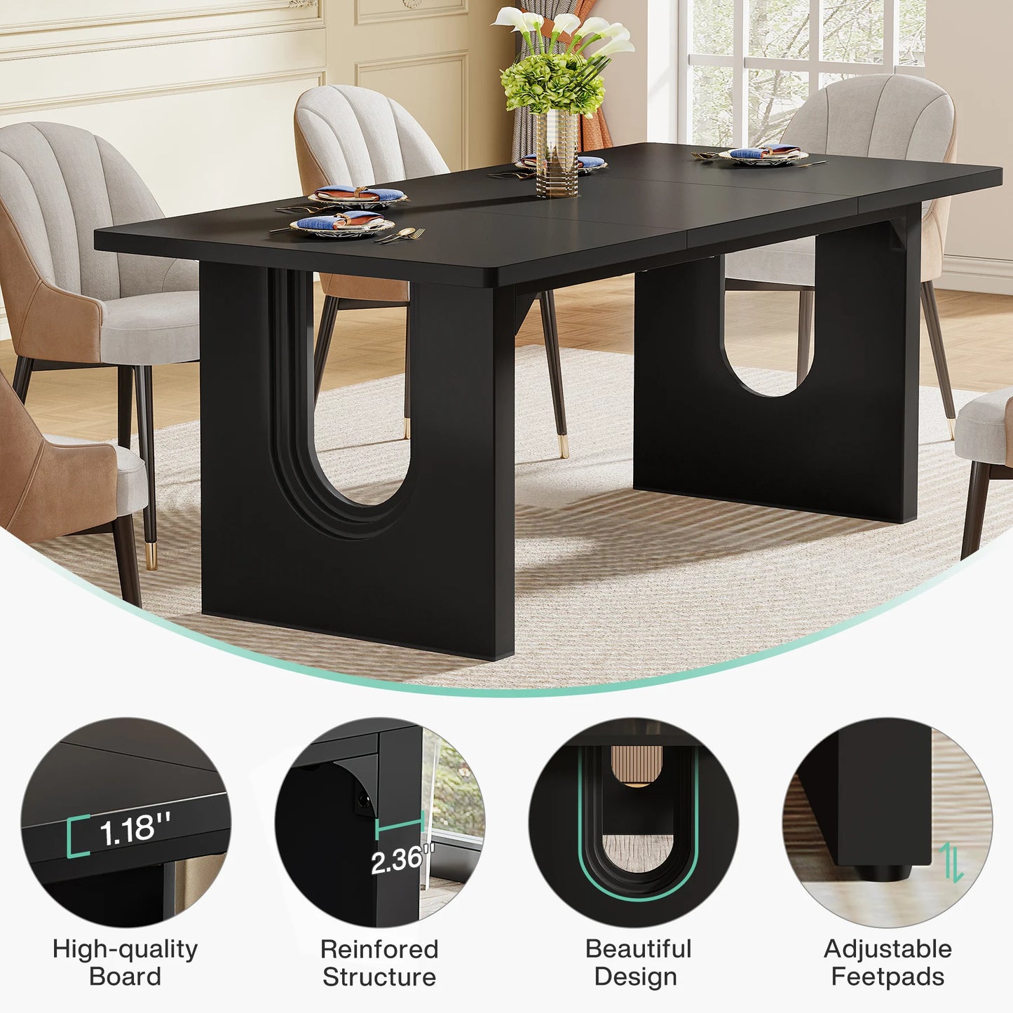 Tribesigns Modern Dining Table for 6 People, 71" Large Kitchen Dining Table with Wood Pedestal Base, Rectangular Dinner Table
