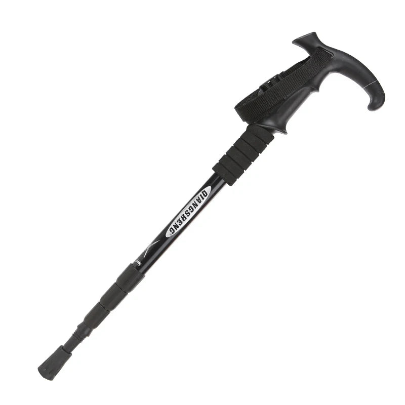 Four-section T-handle Trekking Pole Outdoor Travel Cane Climbing  Pole Aluminum Alloy Telescopic Pole Hiking Walking Stick