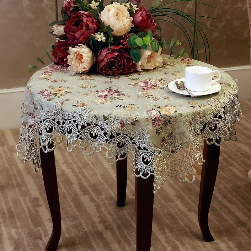 Table Cloth Green Lace Europe Luxury Embroidered Tablecloth Table Dining Table Cover Retro Pastoral Lace Fabric Hollow Home Mat
