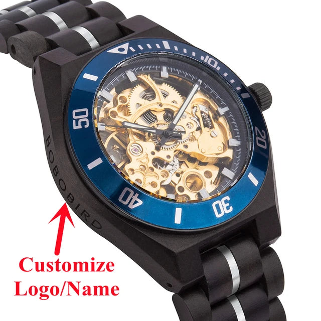 Mechanical Watch BOBO BIRD Wooden Watches Men Luxury Fashion Automatic Wristwatch Luminous Timepiece Clock Custom Gift Box OEM
