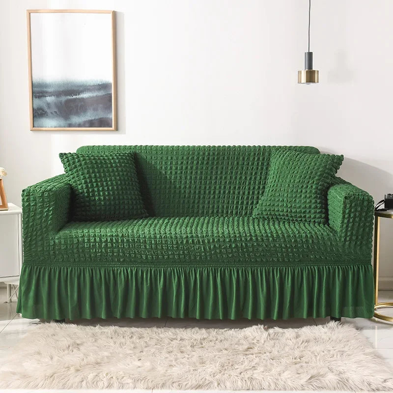 Sofa Cover for Living Room Thick Ruffled Seersucker Elastic L Shaped Corner Sofa Cover 1/2/3/4 Seater Cover for Sofa