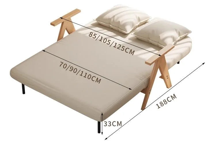 Multifunctional Solid Wood Folding Sofa Bed - Living Room Single Double Foldable Sofa 85/105/125 Cm Various Sizes Available