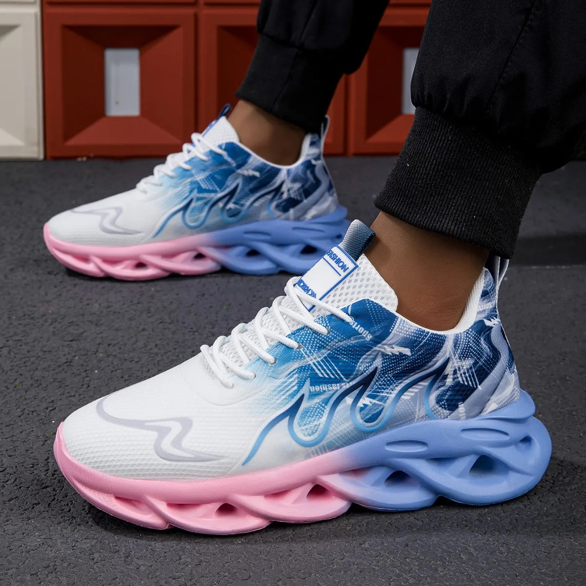 YRZL Unisex Running Shoes Women Men Lightweight Mesh Breathable Comfortable Flat Soft Tennis Shoes Summer Lace-up Sneakers Woman