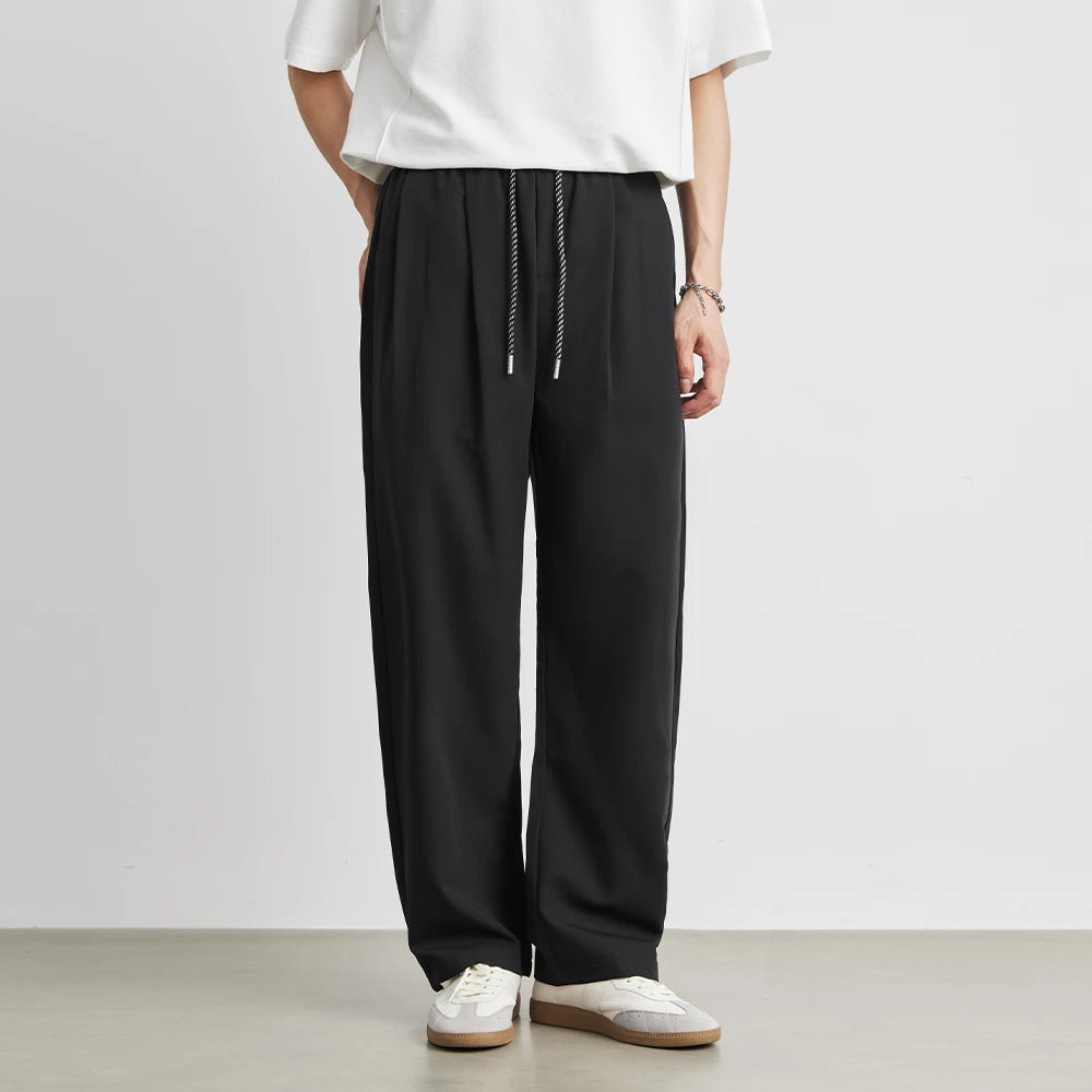Men's Fashion Straight Suit Pants Summer New Casual Pants Versatile Comfortable Wide Leg Pants Nine Point Pants Men's Clothing