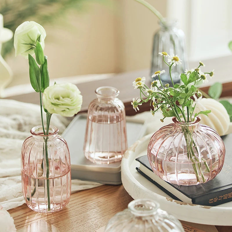 Clear Glass Vase Modern Decorative Small Flowers Vases Minimalist Floral Vases Aesthetic Home Decor Wedding Table Centerpieces