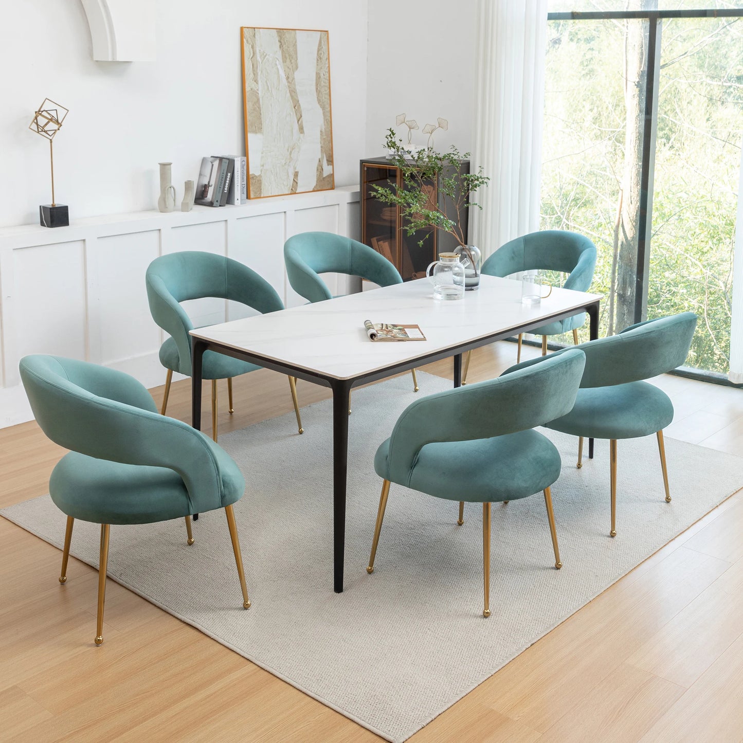 SEYNAR Mid Century Modern Velvet Upolstered Open-Back Dining Chair Set of 6
