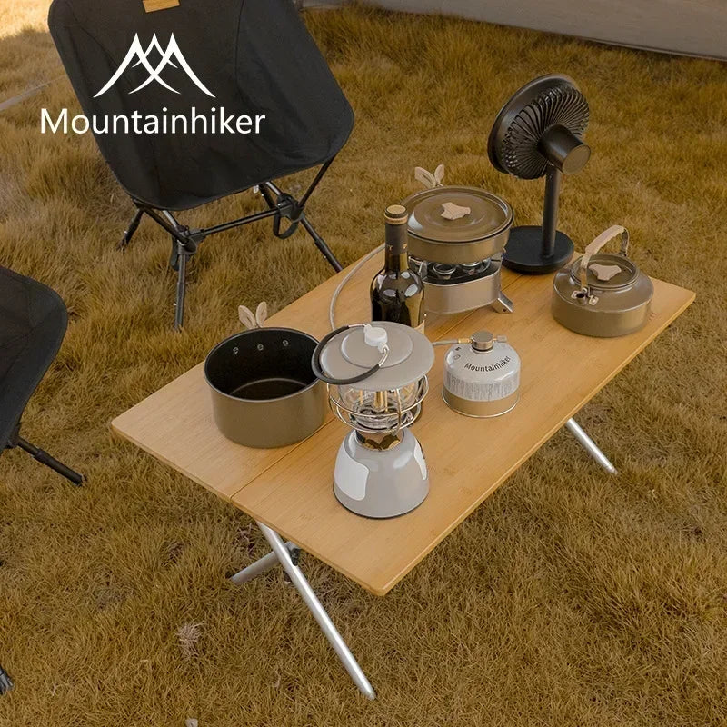 MOUNTAINHIKER Outdoor Camping Bamboo Folding Table Portable Fast Storage Folding Desk Outdoor Dining Table Picnic BBQ Table