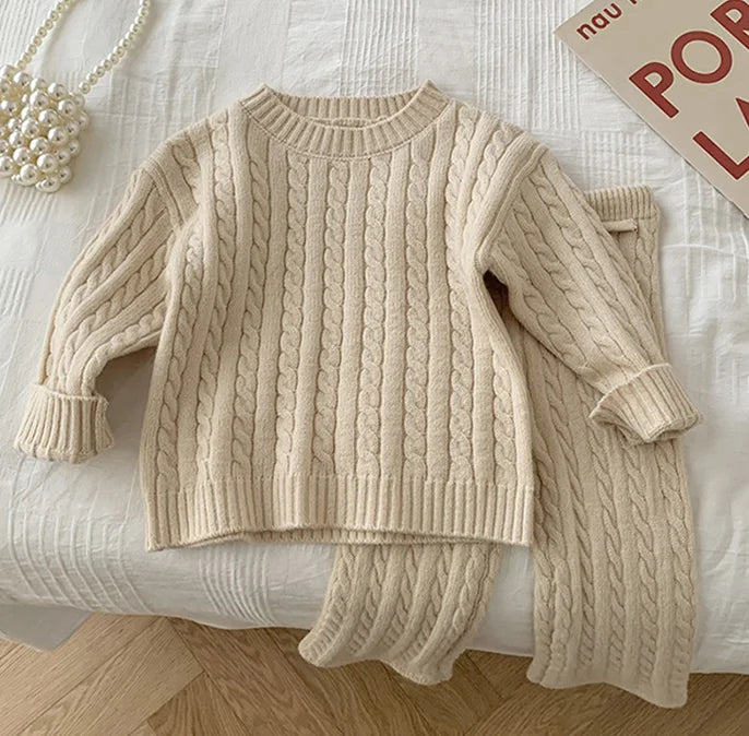 Spring Autumn Kids Knitted Clothing Set Long Sleeved Striped Pullover Sweater+Shorts Baby Boys Girl Clothes Suit Children Suit