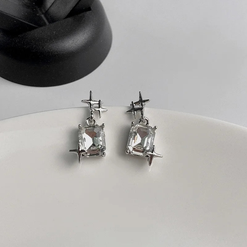 2025 Fashion Silver Color Cross Star Zircon Stud Earrings for Women Girl Korean Four-Pointed Star Personality Earrings Jewellery