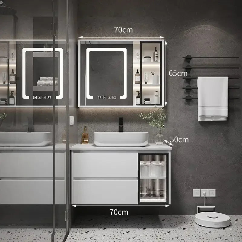 Bathroom Cabinets with Integrated Ceramic Basin Modern Bathroom Vanity Smart Mirror Cabinet Sink Washbasin Bathroom Furniture