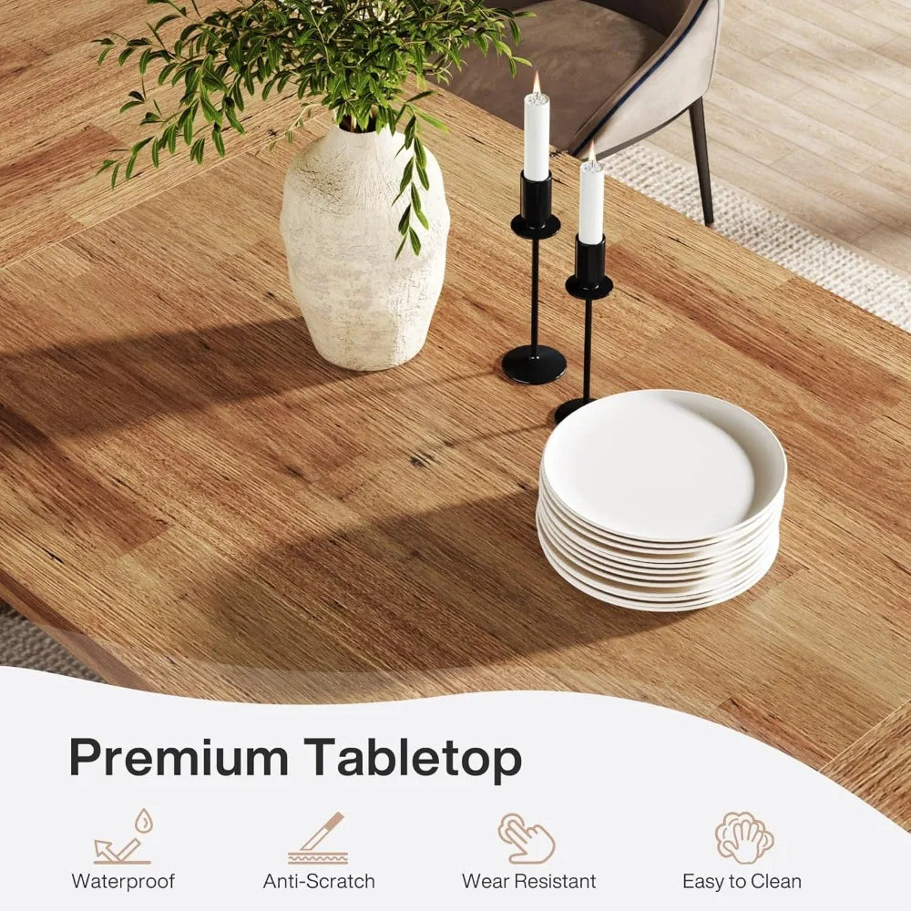 70.87-Inch Dining Room Table: Wood Large Dining Table for 6-8 People, Rectangular Farmhouse Kitchen Table with Solid Pedestal,