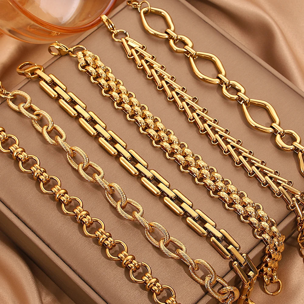 Multiple Punk Chunky Gold Plated Thick Chain Stainless Steel Bracelet for Women Twist Irregular Geometric Cuban Chain Bracelets