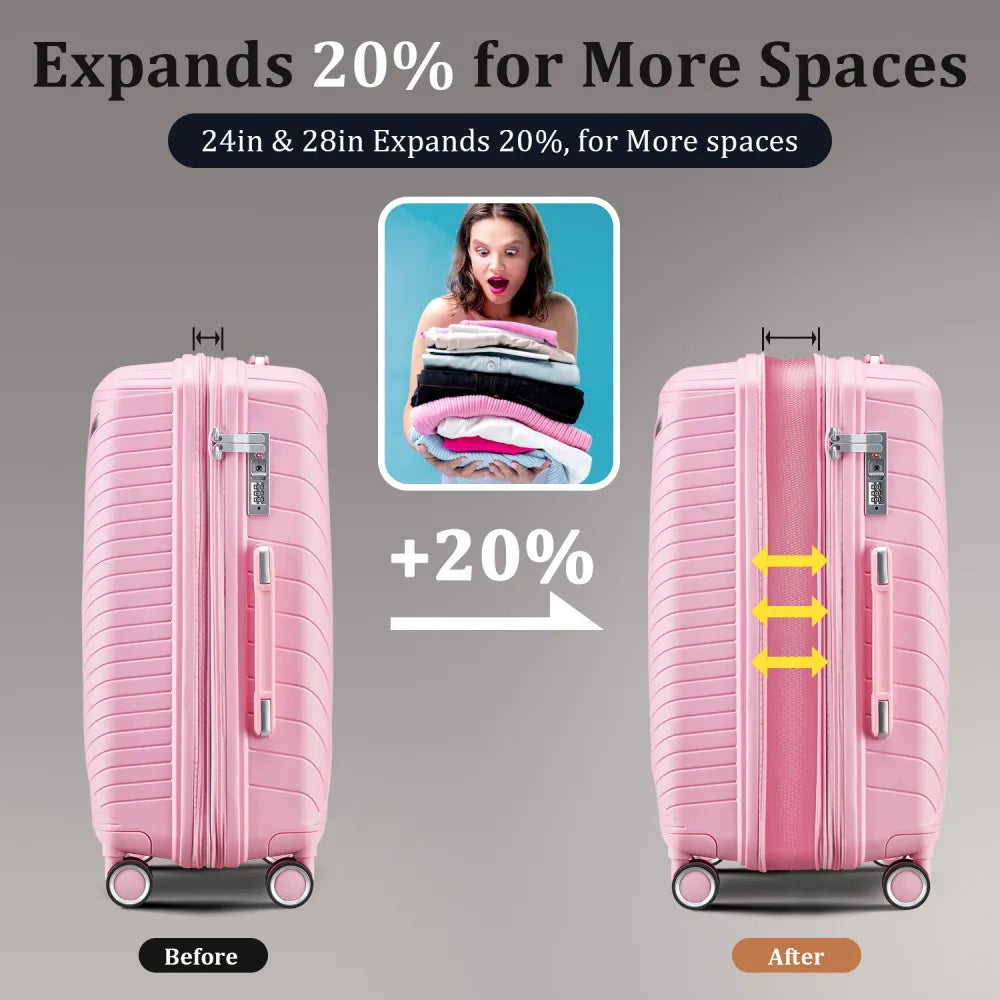 Luggage Sets 4 Piece(14/20/24/28), Expandable Lightweight Suitcase with 4 Double 360 Degrees Mute Spinner Wheels PP Materials