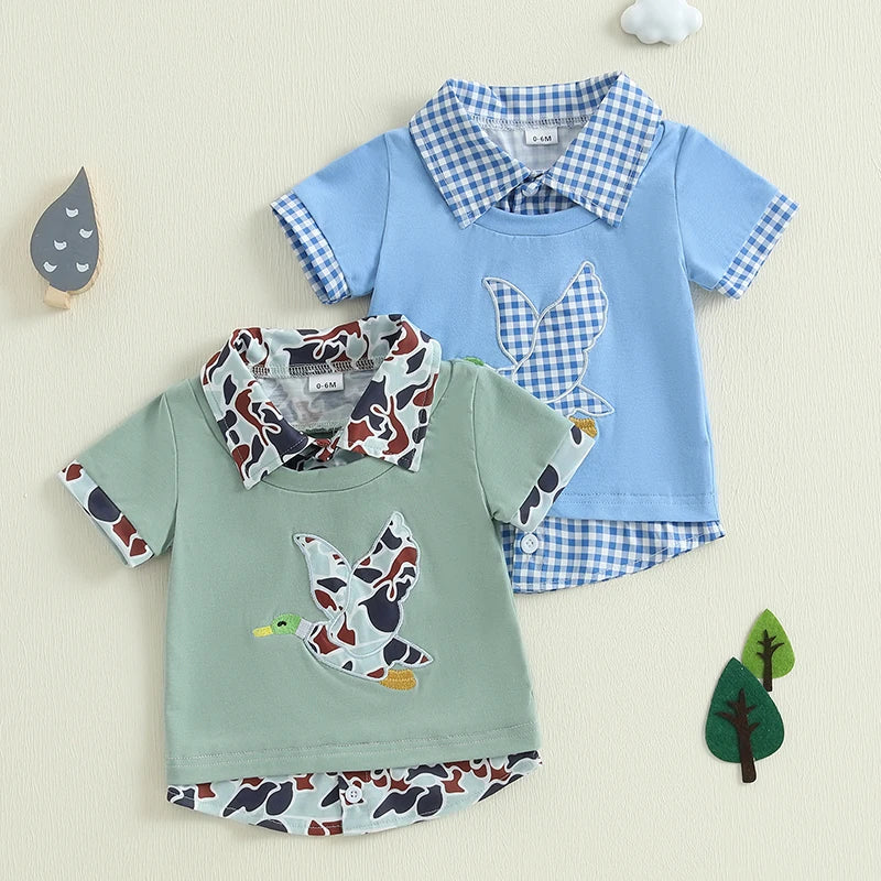 2024-12-16 Lioraitiin Summer Toddler Baby Boy T-shirt Short Sleeve Embroidery Duck Patchwork Clothes Tops