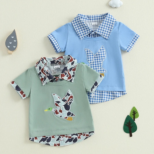 2024-12-16 Lioraitiin Summer Toddler Baby Boy T-shirt Short Sleeve Embroidery Duck Patchwork Clothes Tops
