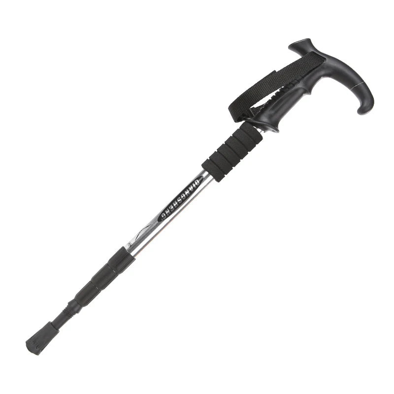 Four-section T-handle Trekking Pole Outdoor Travel Cane Climbing  Pole Aluminum Alloy Telescopic Pole Hiking Walking Stick