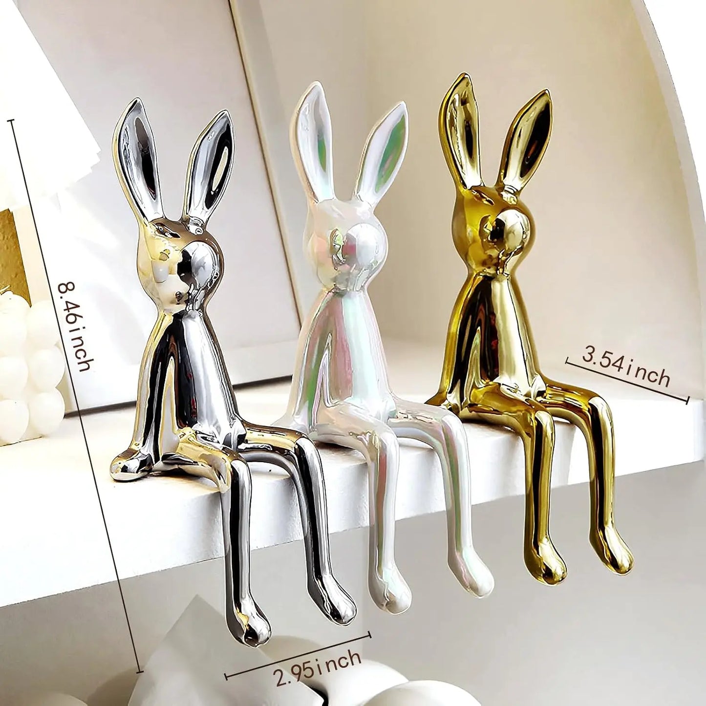 Rabbit decorations sculptures ornaments creativeartfashion ceramic materials electroplating technology bedroom living room foyer
