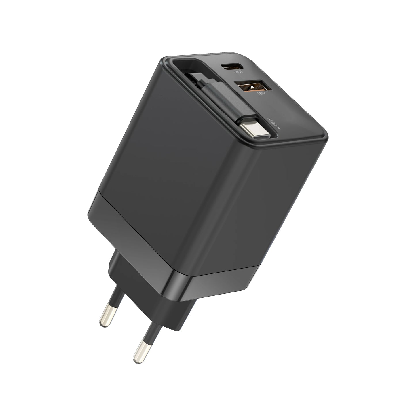 65W GaN Mobile Phone Charger Adapter Built-in Retractable Cable PD Charger Fast Charging Charger Mobile Phone Laptop Charger
