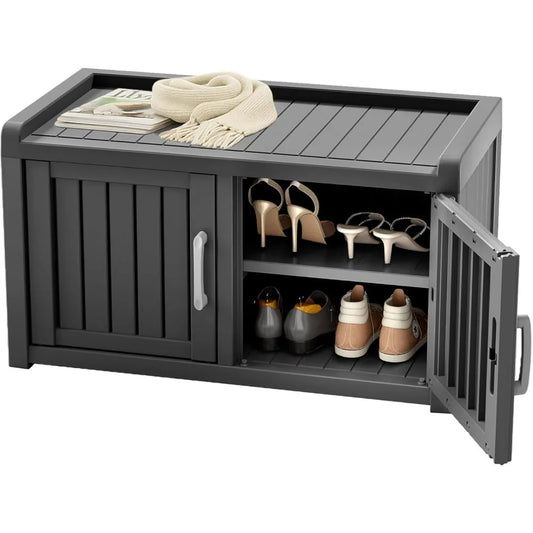 Shoe Cabinet Waterproof UV-Resistant,Storage Bench Indoor Outdoor with Adjustable Shelves,for Entryway Bedroom,Hallway,Living