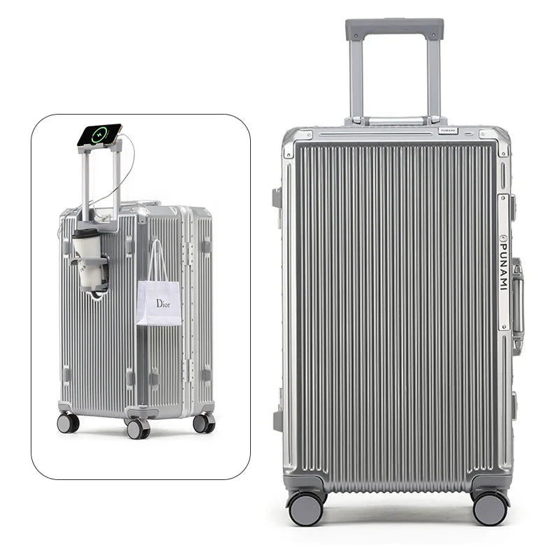 Suitcase Large Capacity Travel Rolling Luggage 20/24/26inch Aluminum Frame Suitcase Women Fashion Trolley Case with Usb Charging
