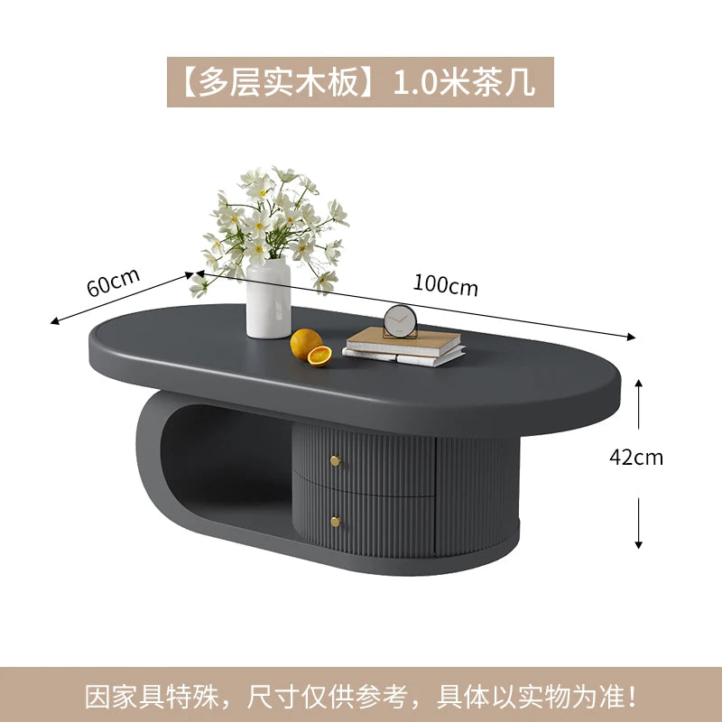 Solid Wood Coffee Table Living Room Household Small Apartment Retro Oval Coffee Table