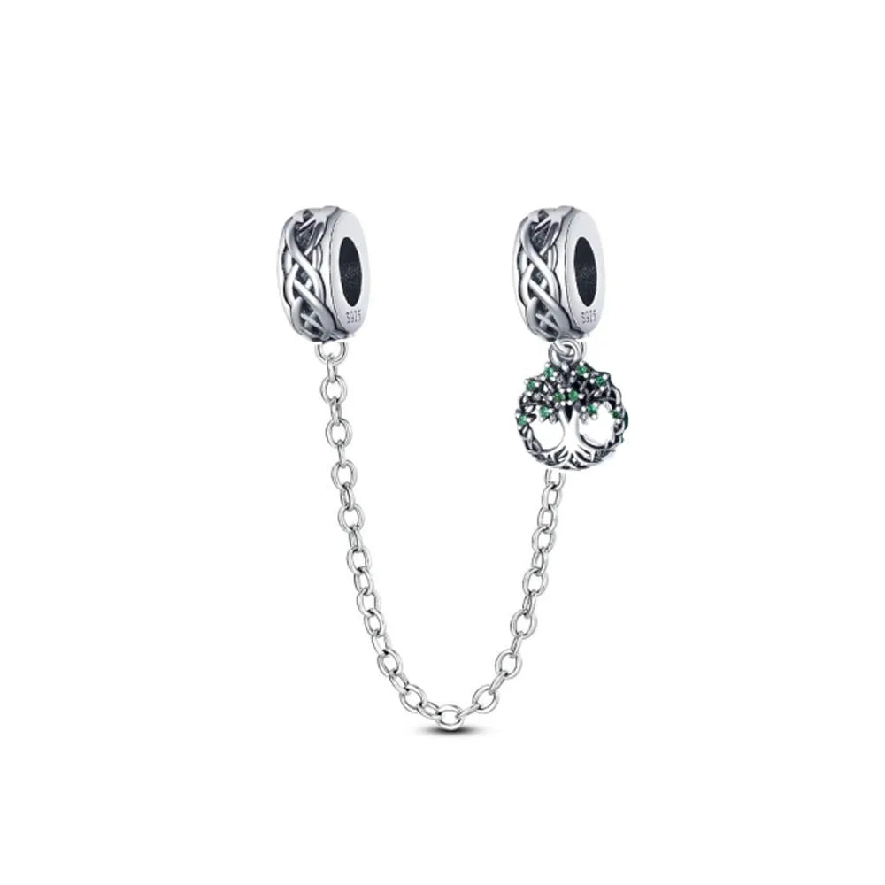 New 925 Silver Horseshoe Clover Star Cat Charm True eyes Pendant Safety Chain Bead Fit Original Bracelet Jewellery Gift dragon
