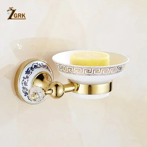 Bathroom Accessories Wall Mounted Paper Holder Toilet Gold Towel Ring Soap Box Cup Holder Luxury Ceramic Bathroom Hardware Set