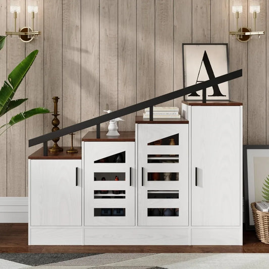 Farmhouse Hidden Shoe Cabinet with Doors – Wooden Shoe Storage Cabinet for Entryway, Enclosed Shoe Organizer with Ventilation,