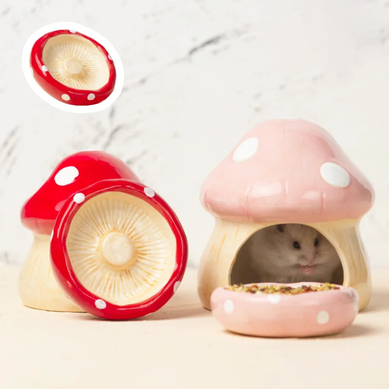 2023 Cute Ceramic Mushroom House Pet Items Hamster Cage Small Pet Bowl For Rabbit Ferret Rat Chinchilla Hedgehog Pet Products