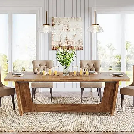 70.87-Inch Dining Room Table: Wood Large Dining Table for 6-8 People, Rectangular Farmhouse Kitchen Table with Solid Pedestal,