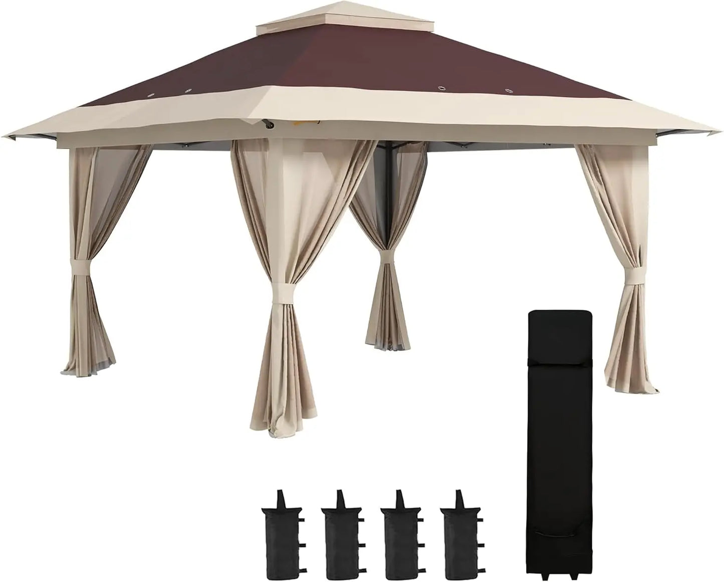 13' x 13' Pop Up Gazebo with Netting, UPF 50+ Instant Canopy Tent Shelter