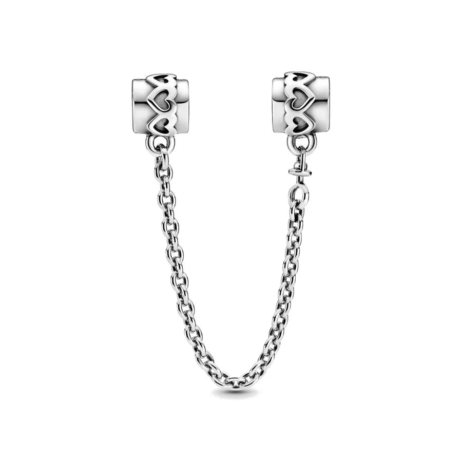 New 925 Silver Horseshoe Clover Star Cat Charm True eyes Pendant Safety Chain Bead Fit Original Bracelet Jewellery Gift dragon